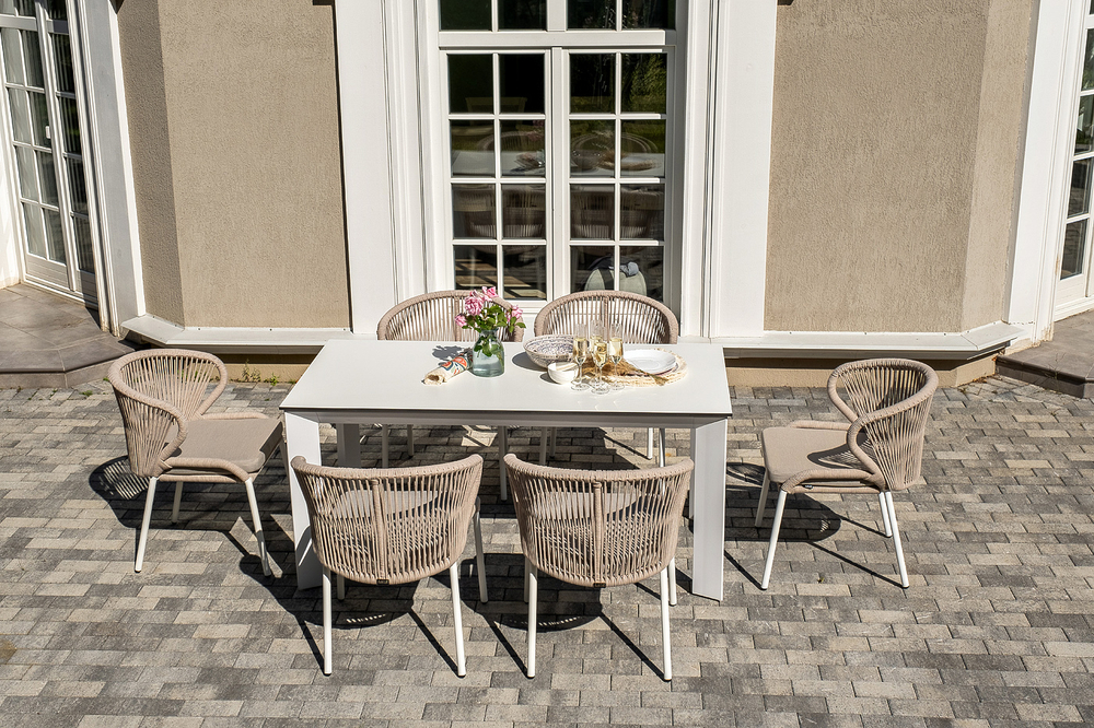 4SIS "Венето" обеденная группа на 6 персон со стульями "Милан", каркас белый, роуп бежевый