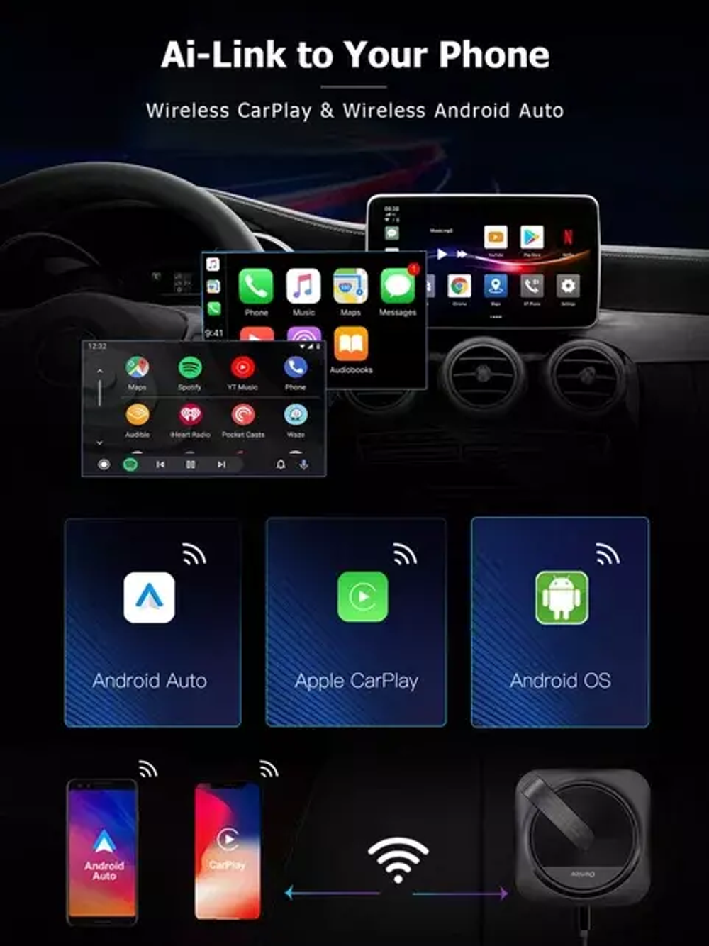 Мультимедиа блок с навигацией для автомобилей со штатным USB CarPlay - Carmedia OL-AI-A4 на Android 10, 4Гб-64Гб, SIM-слот