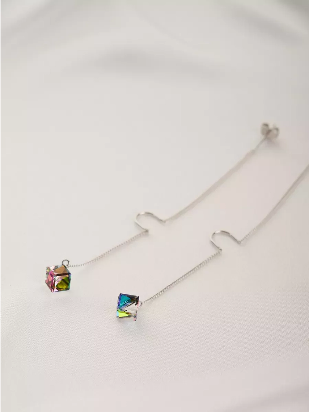 Серьги-протяжки Миражи с зелеными кристаллами Swarovski