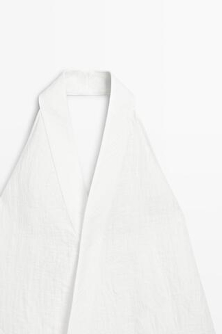 Massimo Dutti Топ из смесового льна с горловиной халтер, белый