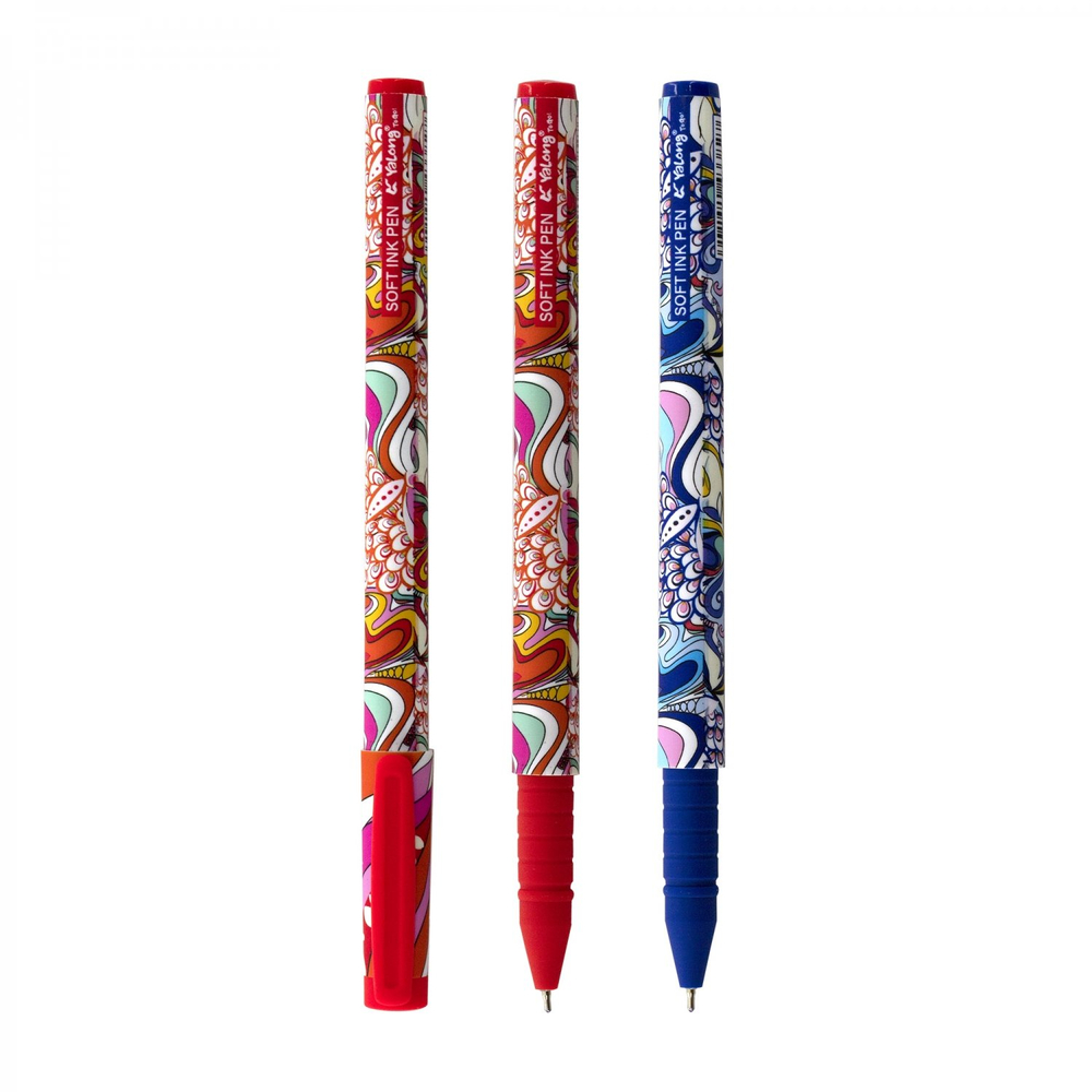 Ручка шариковая Yalong, на масляной основе, 0,7 мм, синяя, игольчатый наконечник, цветной пластиковый корус, карт. уп, "Перо павлина"