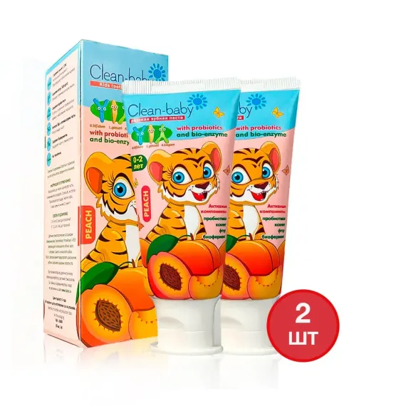 Зубная паста Clean-baby с пробиотиками 0-2 лет персик 2 шт, 50 мл