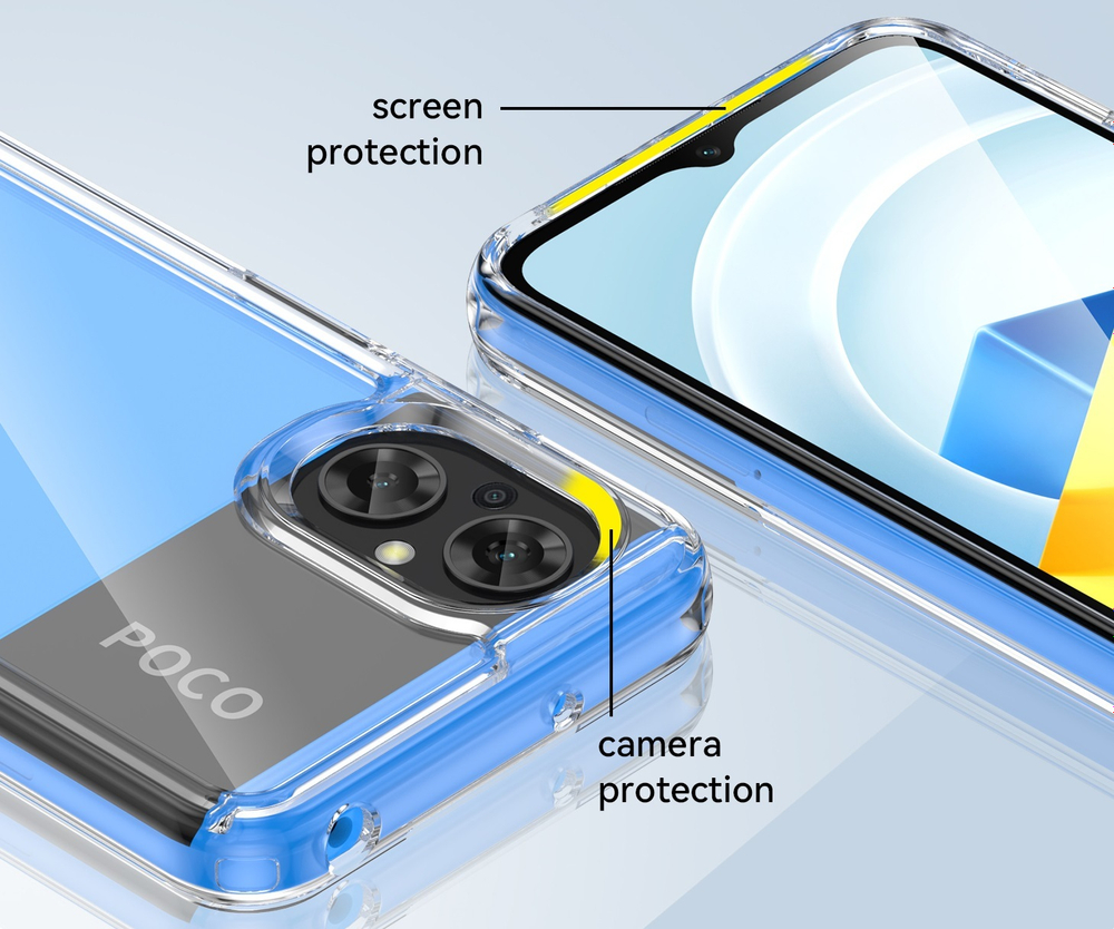 Чехол с усиленными защитными рамками для Xiaomi Poco M5 4G, боковые рамки прозрачные, мягкий отклик кнопок