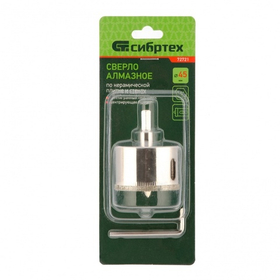 Сверло по керамической плитке и стеклу, 45 х 55 мм, шестигранный хвостовик, с центрующим сверлом Сибртех 72721