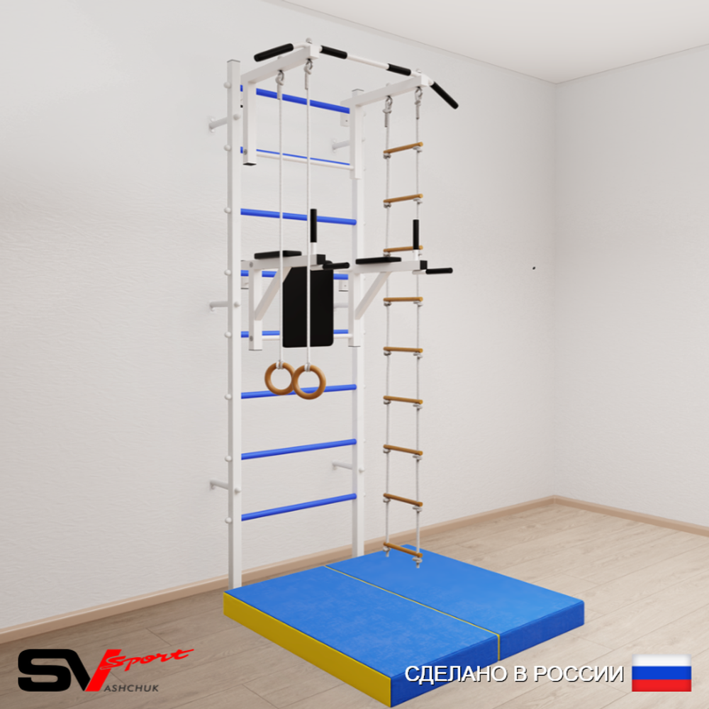 Шведская стенка Sv Sport усиленная 6784 (Турник стандарт/Брусья/Кольца/Лестница/Мат 1м)
