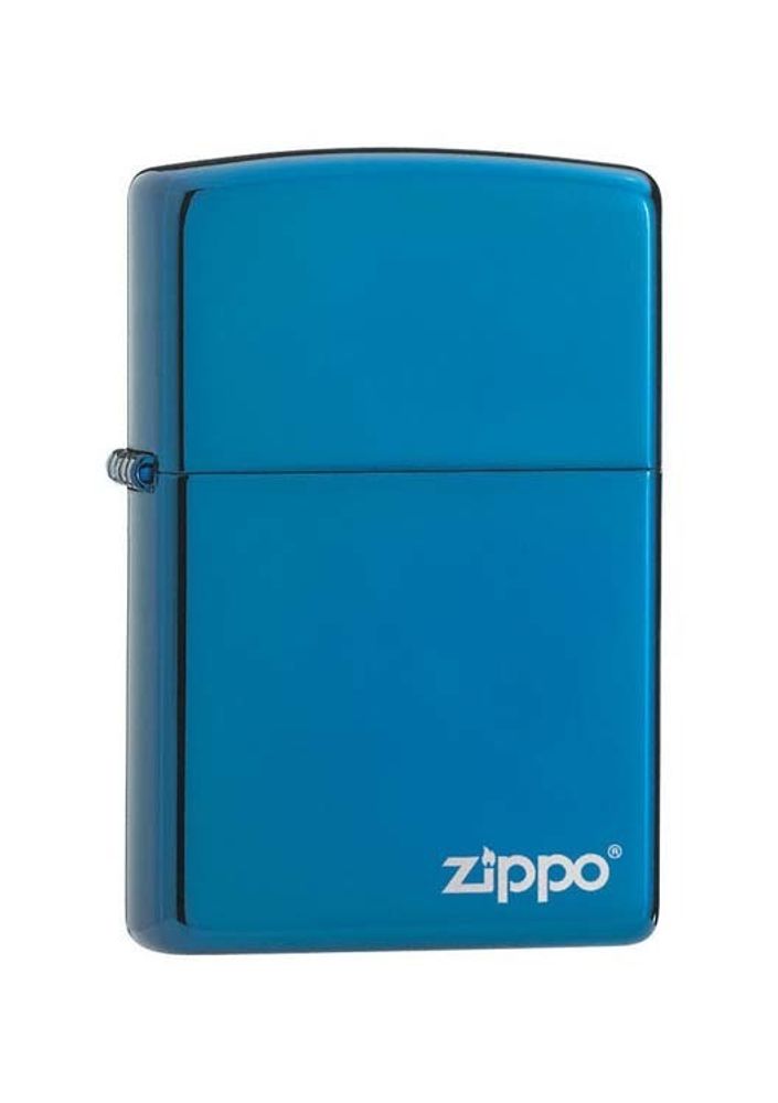 Зажигалка Sapphire Zippo Logo, латунь/сталь, синяя с фирменным логотипом, глянцевая