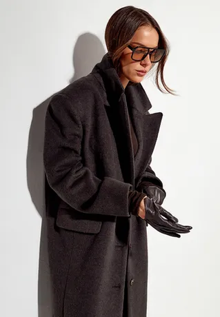 Пальто с шерстью прямого кроя цвета эспрессо
