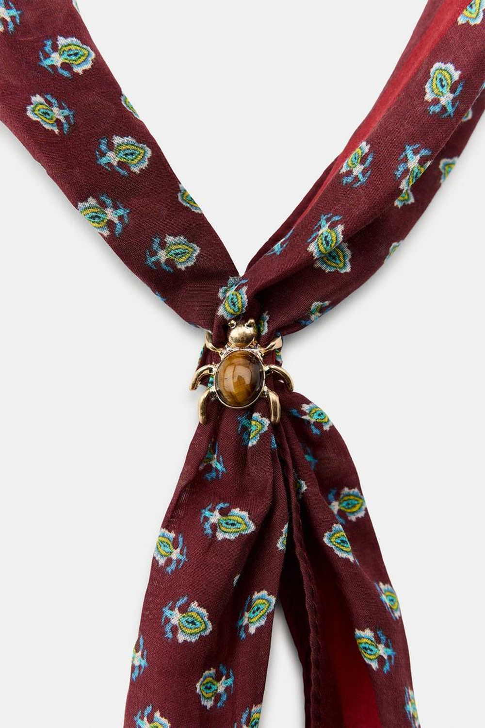 ZARA УЗОРЧАТАЯ БАНДАНА ИЗ ШЕЛКА С ПАУКОМ, БУРГУНДИ