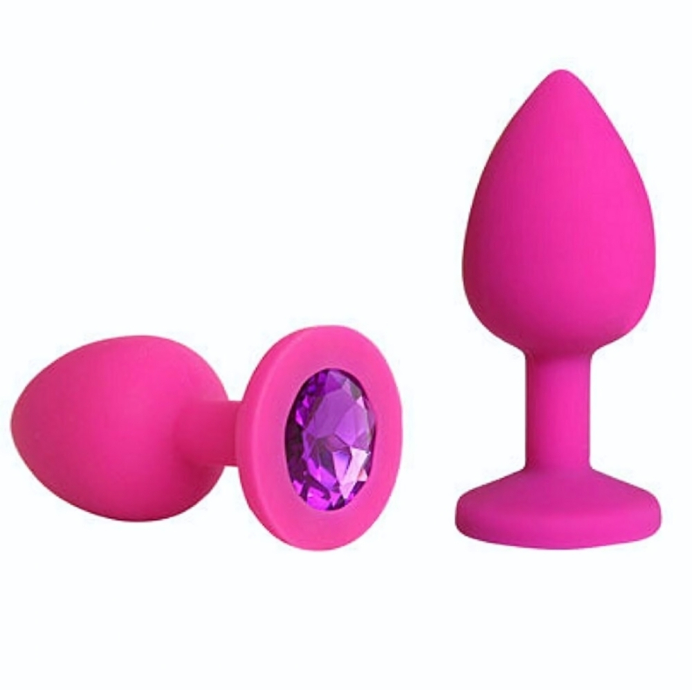 Анальная втулка фуксия с кристаллом Medium фиолетовый 8 см