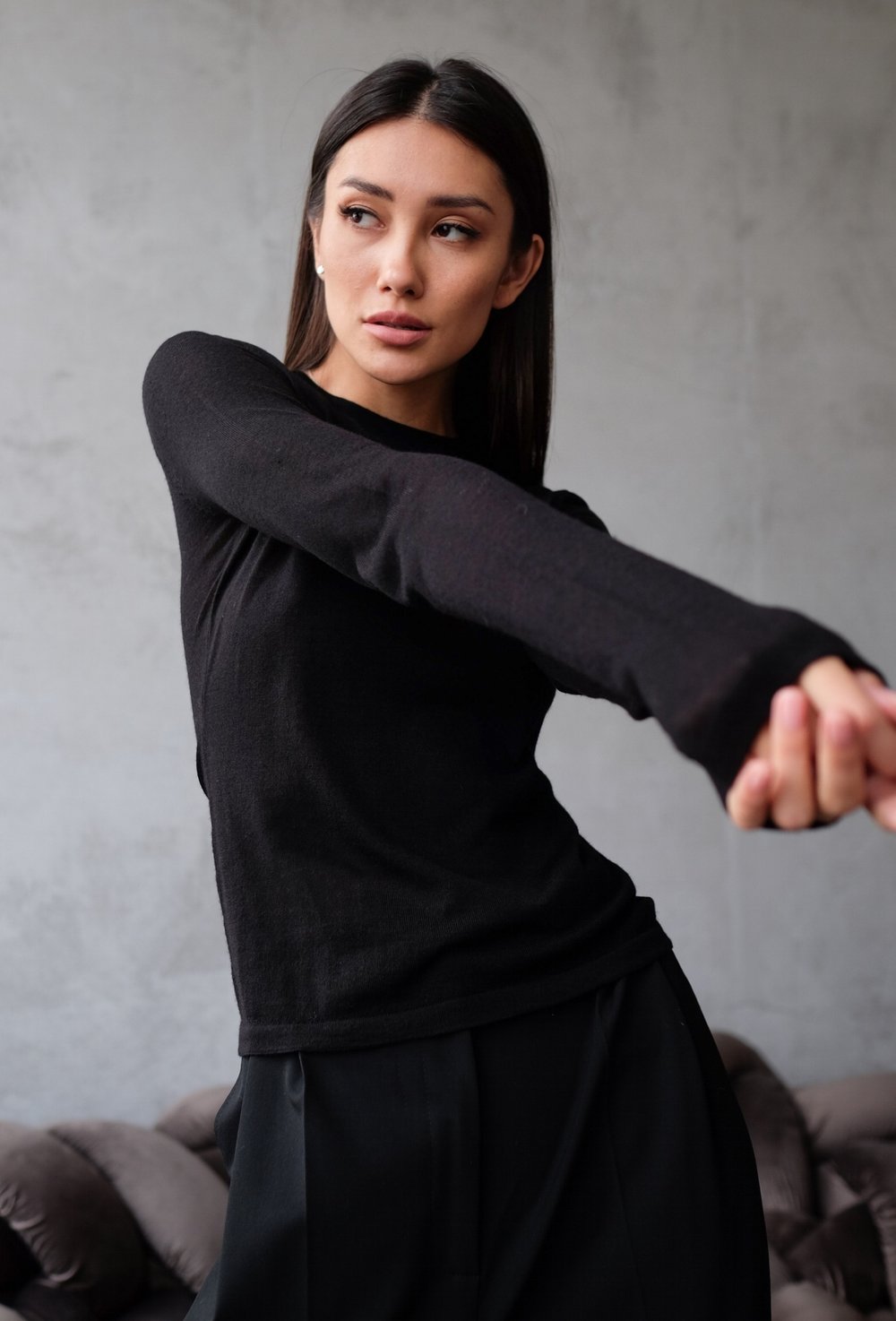 Лонгслив тонкий “Si”, Черный