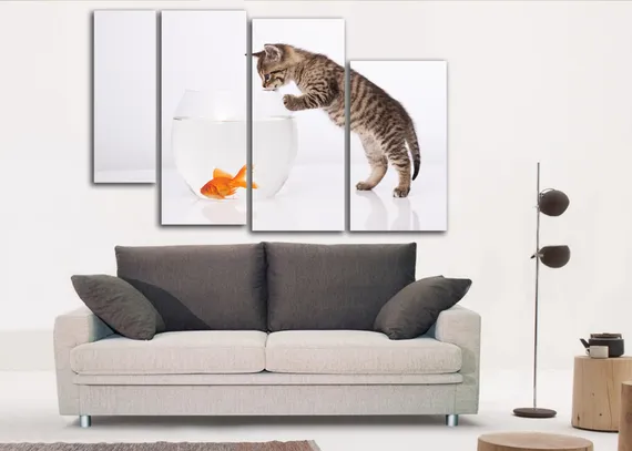 Модульная картина "Кот и золотая рыбка"