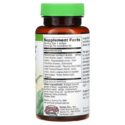 Растительные экстракты и настойки Herbs Etc., Lung Tonic, добавка для здоровья легких, 60 капсул