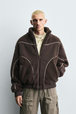 ZARA КУРТКА ИЗ ИСКУССТВЕННОЙ ОВЧИНЫ С КОНТРАСТНЫМИ ВСТАВКАМИ, КОРИЧНЕВЫЙ