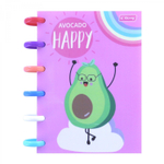 Блокнот А6, Yalong, цветные кольца, пластиковая обложка, клетка, 100 л., "Счастливые авокадо", ассорти