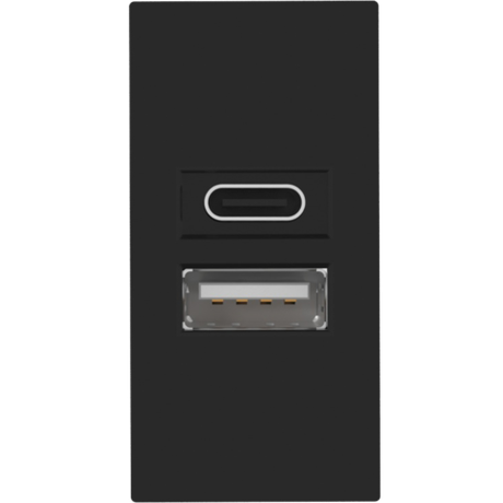 USB зарядное устройство,  2.1A,  Type A + C,  1 мод.,  черн. (22.5х45мм)