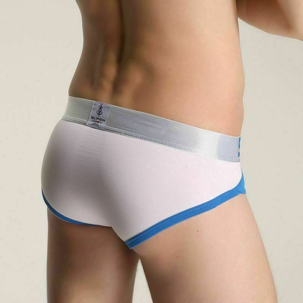 Мужские трусы брифы белые с серебристой резинкой Superbody White Brief