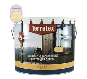 Деревозащитный декоративный состав Terratex ALTAY ULTRA Бесцветный глянцевый 7,5кг