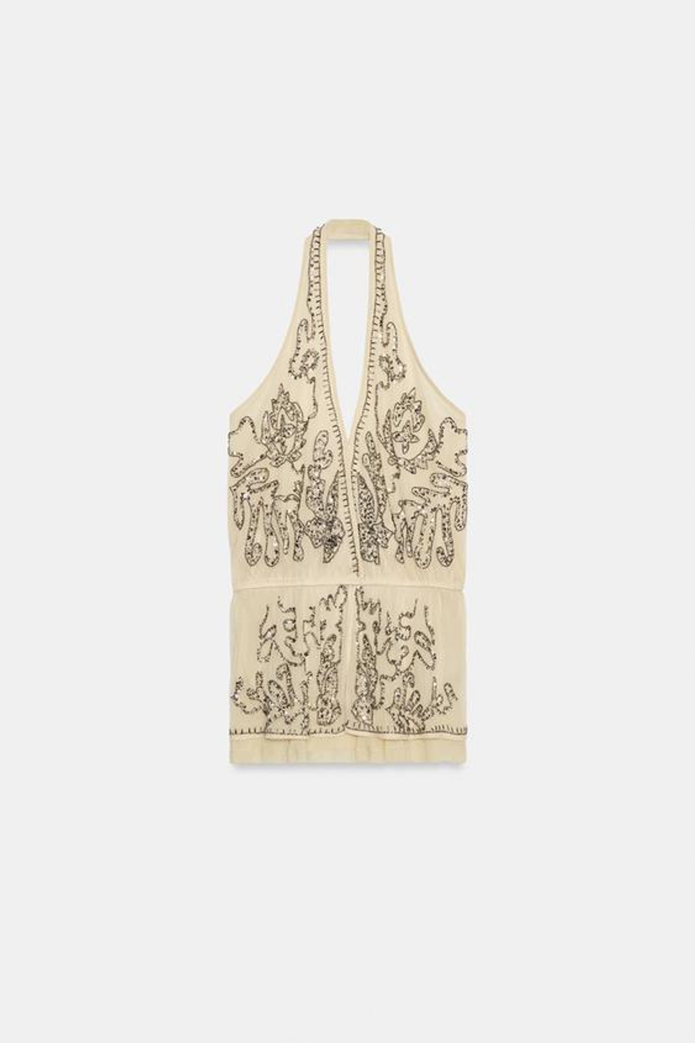 ZARA ТОП ХАЛТЕР С ВЫШИВКОЙ ХАЛТЕР — ZW COLLECTION LIMITED EDITION, БЕЖЕВЫЙ