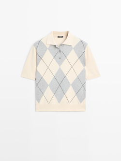 Massimo Dutti Поло с узором ромбы, натуральный/кремовый
