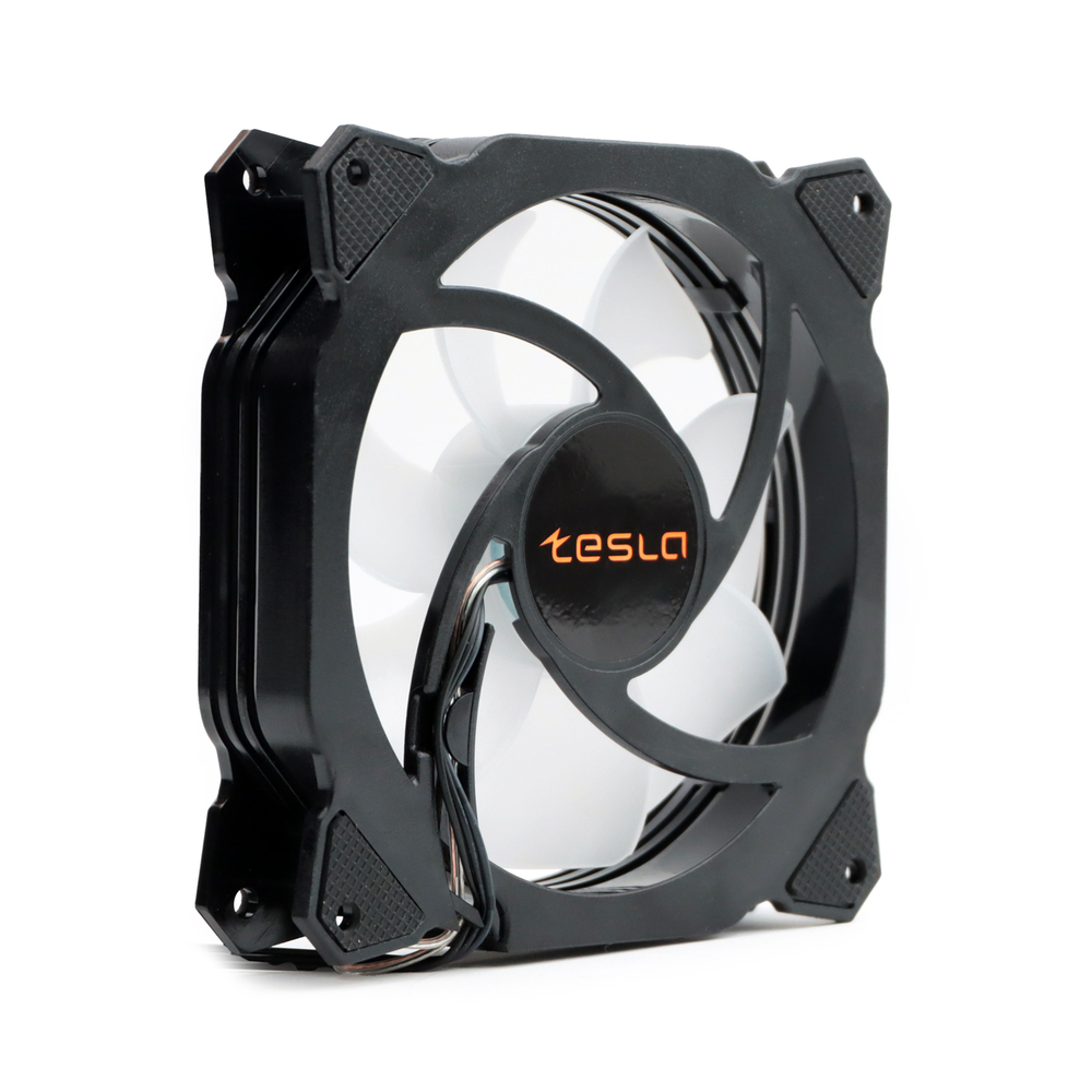 Комплект из 3 вентиляторов TESLA RGB120-RB3, 120мм, 1200rpm, 3-pin+Molex, черный-белый/FRGB, 38CFM, 21дБ, антивибропрокладки (TSL-120-RB3)