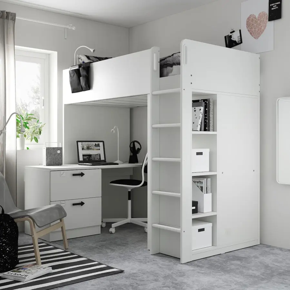 Кровать двухъярусная - IKEA SMÅSTAD/SMASTAD/СМОСТАД ИКЕА, 90х200 см, белый