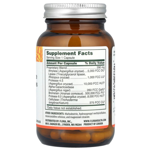 Flora, Пищеварительные ферменты для ежедневной поддержки, 60 вегетарианских капсул