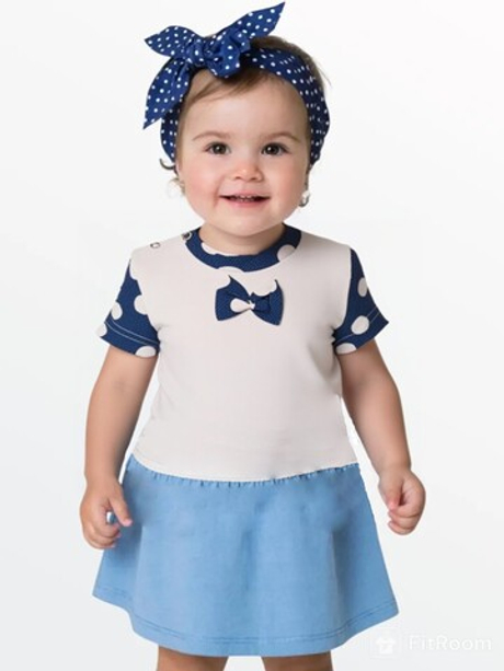 ФКБ Футболка ясельная с бантиком кулирка белый/горох на синем (86)