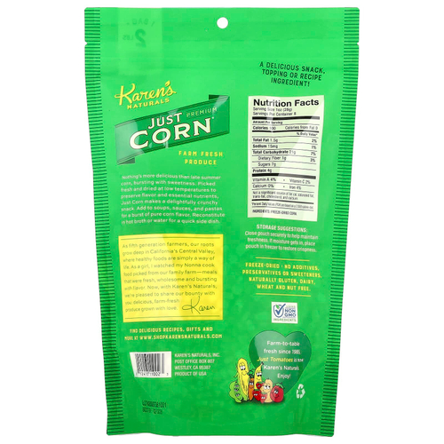 Karen's Naturals, Сублимированные овощи премиум-класса, просто кукуруза, 8 унций (224 г)