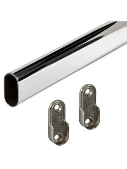 Штангодержатель мебельный для овальной штанги шириной 15,5 мм, 2 шт. OTLEX для шкафа и гардероба, боковое крепление, замак, никель