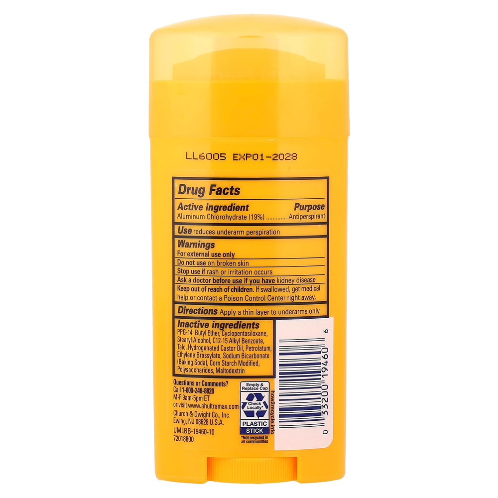 Arm & Hammer, UltraMax™, твёрдый дезодорант-антиперспирант, без запаха, 73 г (2,6 унции)