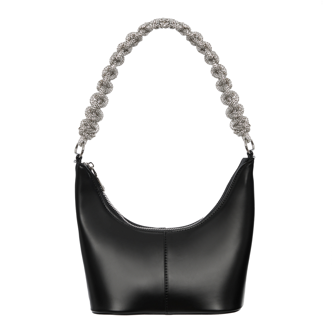 Сумка кожа, черная, ручка россыпь циркониев