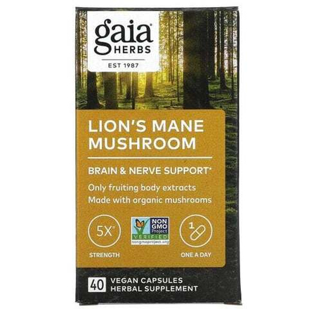 Грибы Gaia Herbs, Гриб львиная грива, 40 веганских капсул