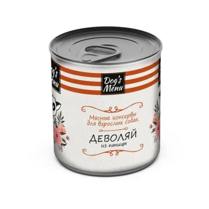 DOG'S MENU Мясные консервы для взрослых собак Деволяй из птицы, 340 г