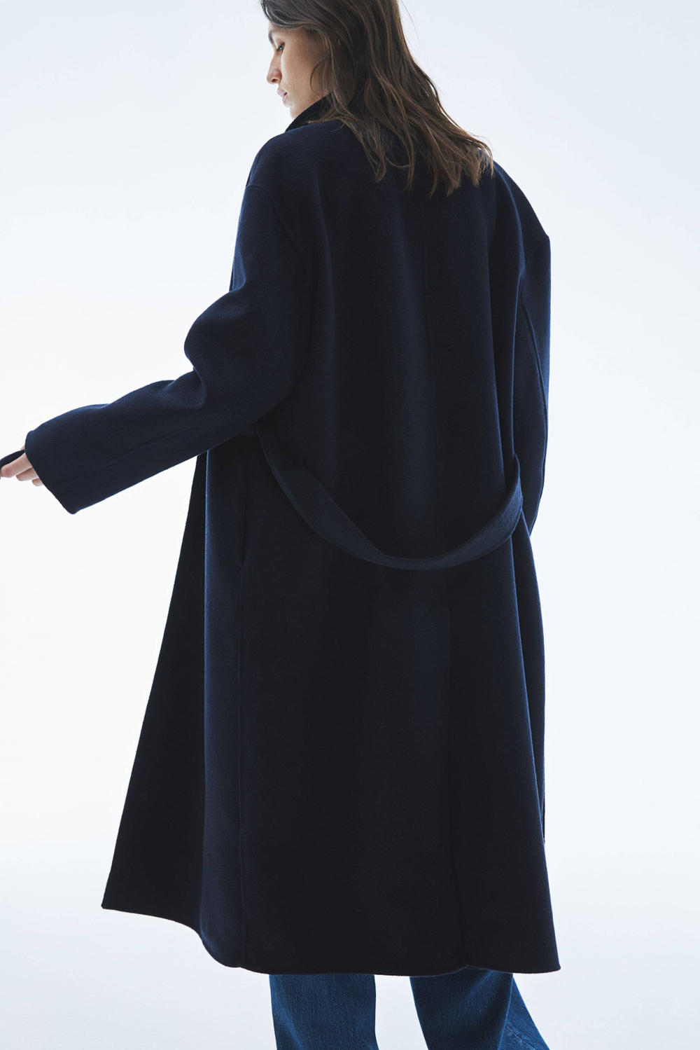 H&M Длинное пальто ручной работы из смесовой шерсти, темно-синий