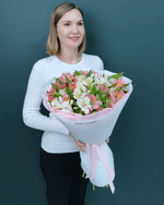 Букет белая и розовая альстромерия 9шт(00438)