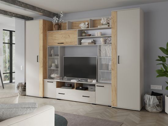 Гостиная модульная ОСКАР-18-9 кашемир / дуб крафт золотой