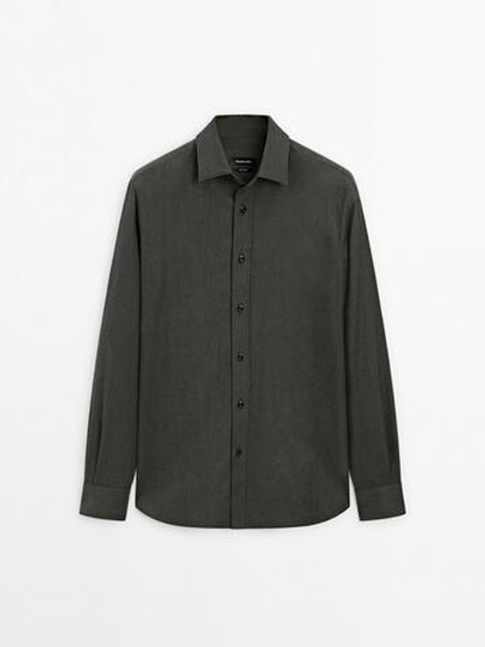 Massimo Dutti Рубашка из 100% хлопкового твила, пестро-зеленый