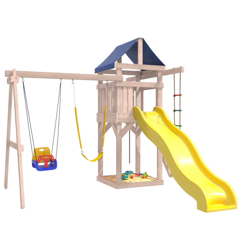 Детская площадка неокрашенная с качелями 3 в 1 и гибкими подвесными IgroWoods для улицы и дачи