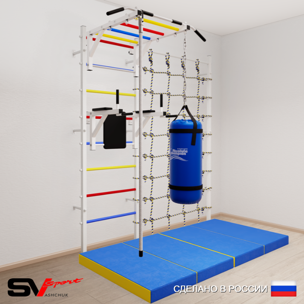 Шведская стенка Sv Sport 54070 (Турник рукоход/Брусья/Канат/Цепь/Мешок 30кг/Мат 2м/Канатный лаз)