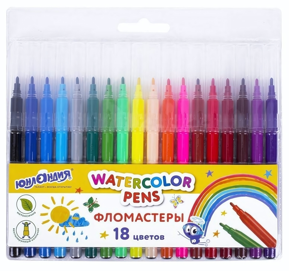 Фломастеры 18 цветов,вентилируемый колпачок "КЛАССНЫЕ!"(ЮНЛАНДИЯ)