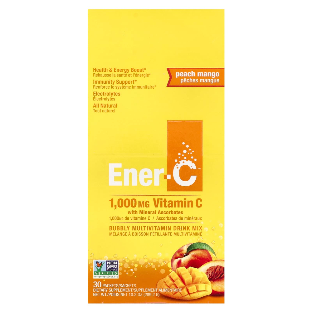 Ener-C, Bubbly, мультивитаминная смесь для напитков, персик и манго, 30 пакетиков по 9,64 г (0,3 унции)