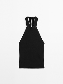 Massimo Dutti Топ с горловиной-халтер, черный
