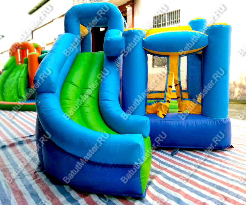 Детский надувной батут "Границы радости" синий, 3,7x3x3 м