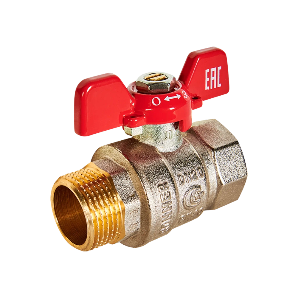 Кран шаровой полнопроходной ROMMER - 3/4" (ВР/НР, PN40, ручка-бабочка)