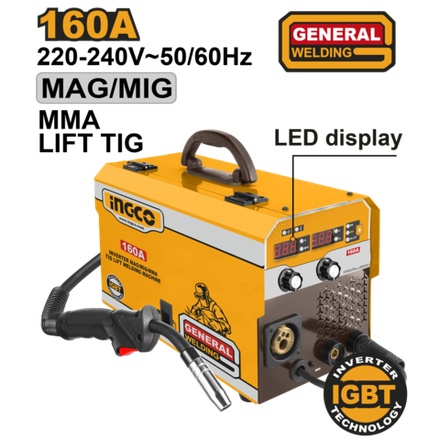 Сварочный полуавтомат INGCO ING-MGT1601 INDUSTRIAL MAG/MIG/MMA/TIG LIFT 160 А