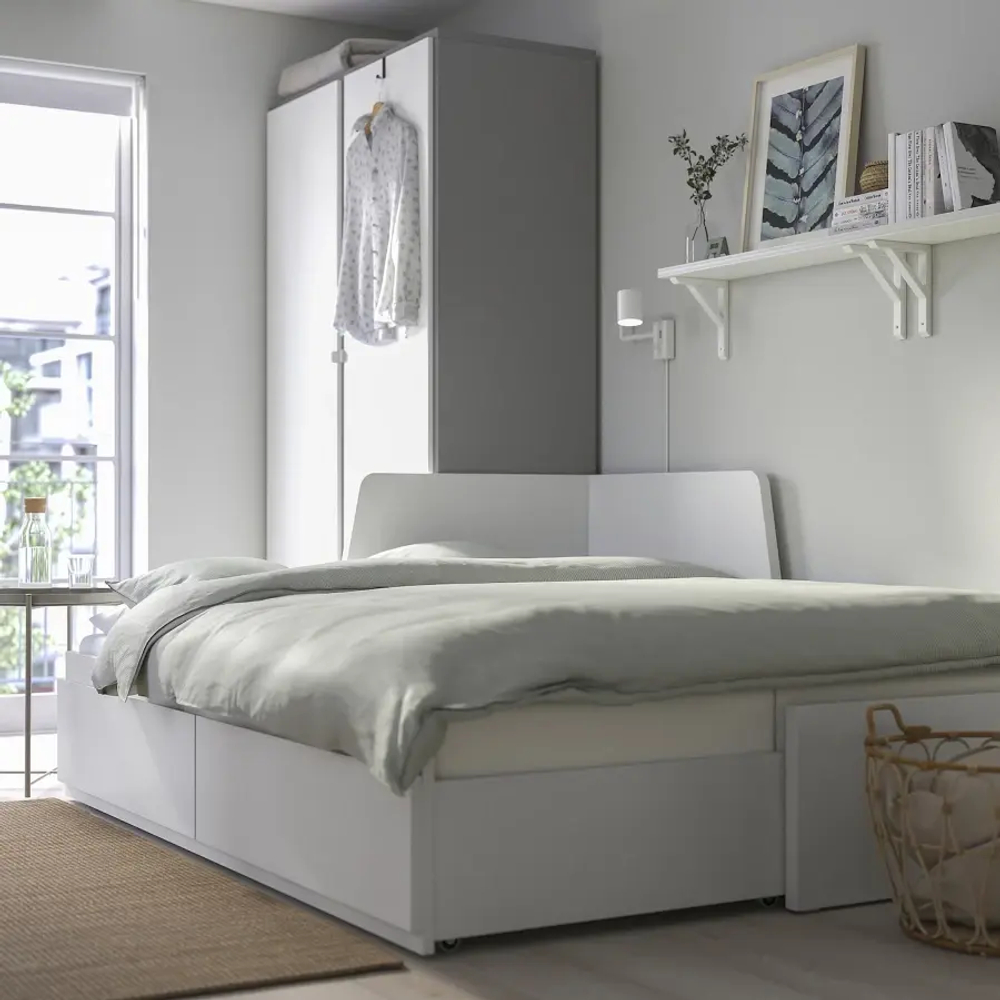 Кушетка с 2 ящиками, 2 матраса - IKEA FLEKKE/ÅGOTNES/AGOTNES, 200х80 см, белый, ФЛЕККЕ/ОГОТНЕС ИКЕА
