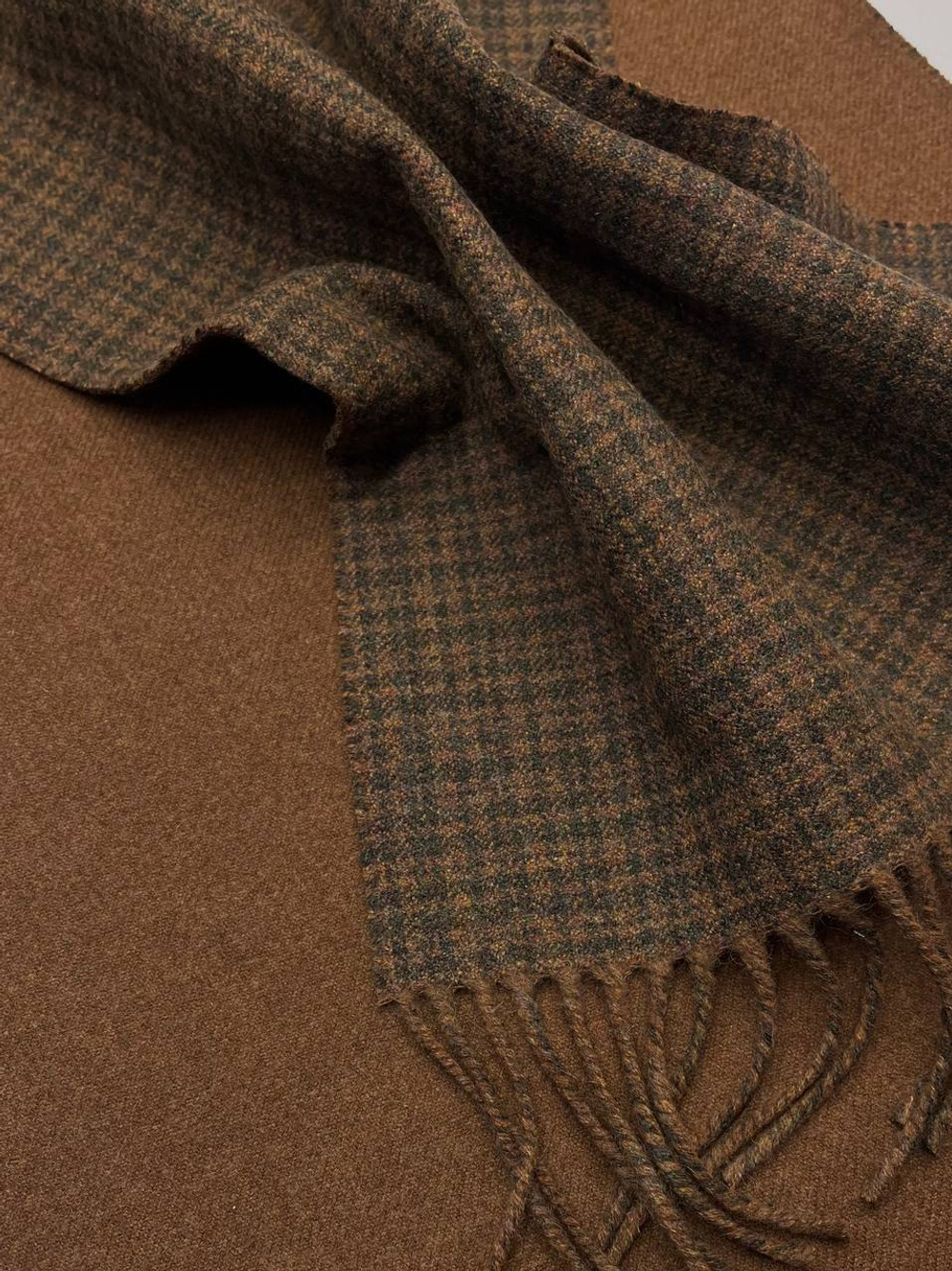 Купон шерсть с кашемиром шоколадный в разноцветную клетку