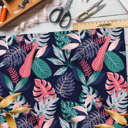 Ткань шелк Армани яркие листья монстеры