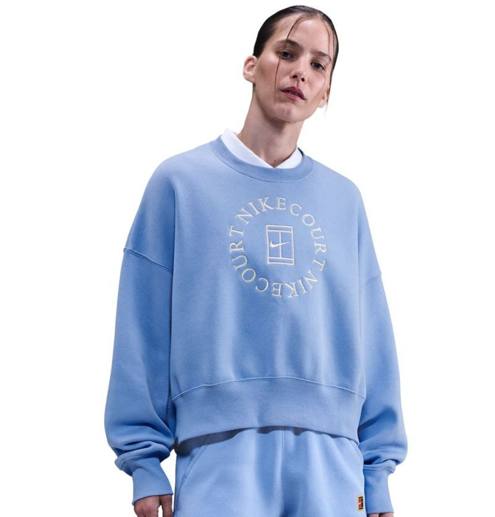 Женская Кофта теннисная Nike Court Heritage Phoenix Fleece Over Oversized Crew Neck - royal pulse/comet blue