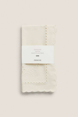ZARA HOME УПАКОВКА САЛФЕТОК С ВЫШИВКОЙ (УПАКОВКА ИЗ 2 ШТУК), ЭКРЮ